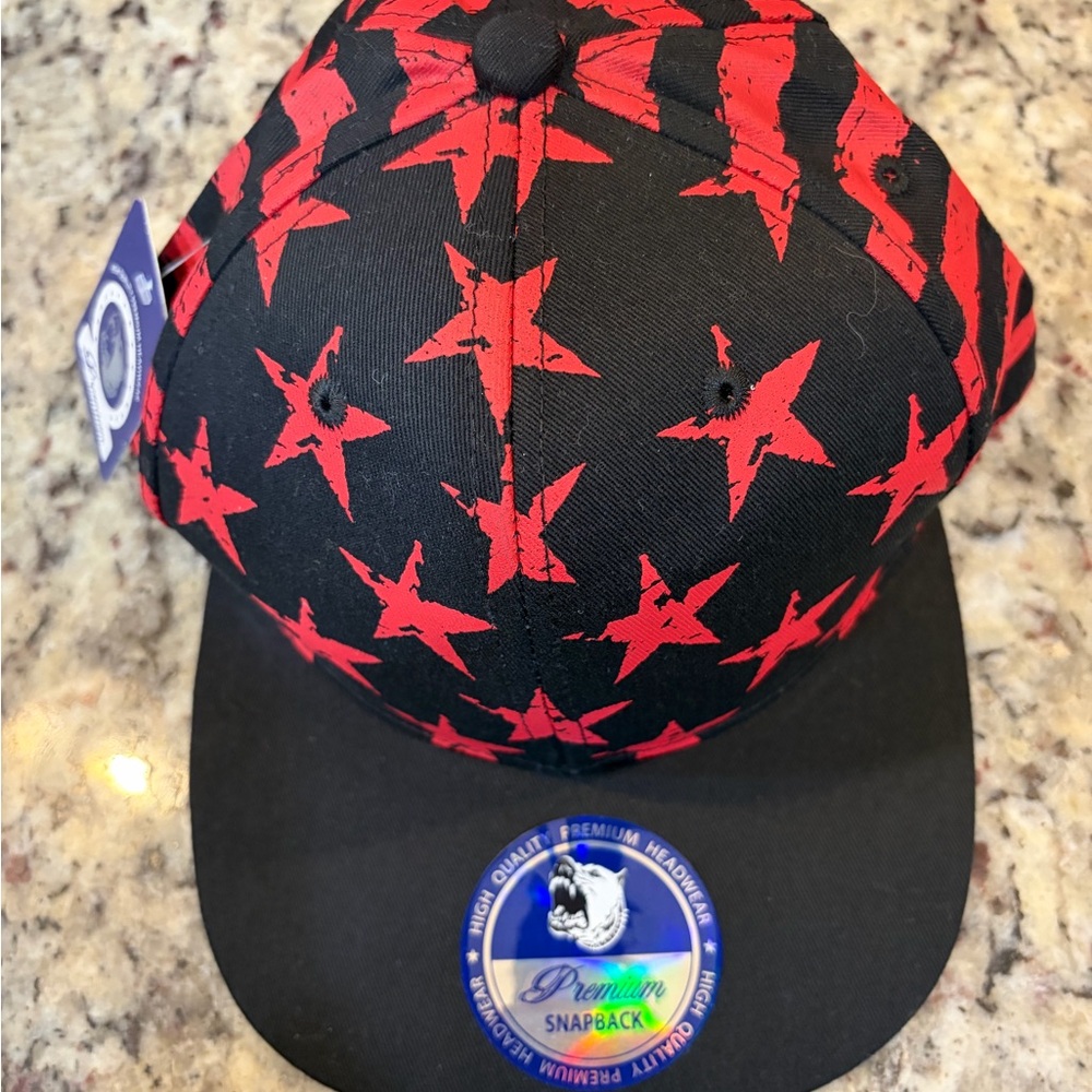 Premium Black and Red Star Snapback Hat
